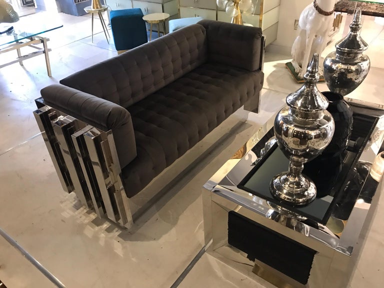 Contemporary Custom Made Mirror Polished Stainless Steel Sofa For Sale 13