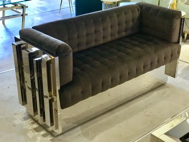 Modern Contemporary Custom Made Mirror Polished Stainless Steel Sofa For Sale