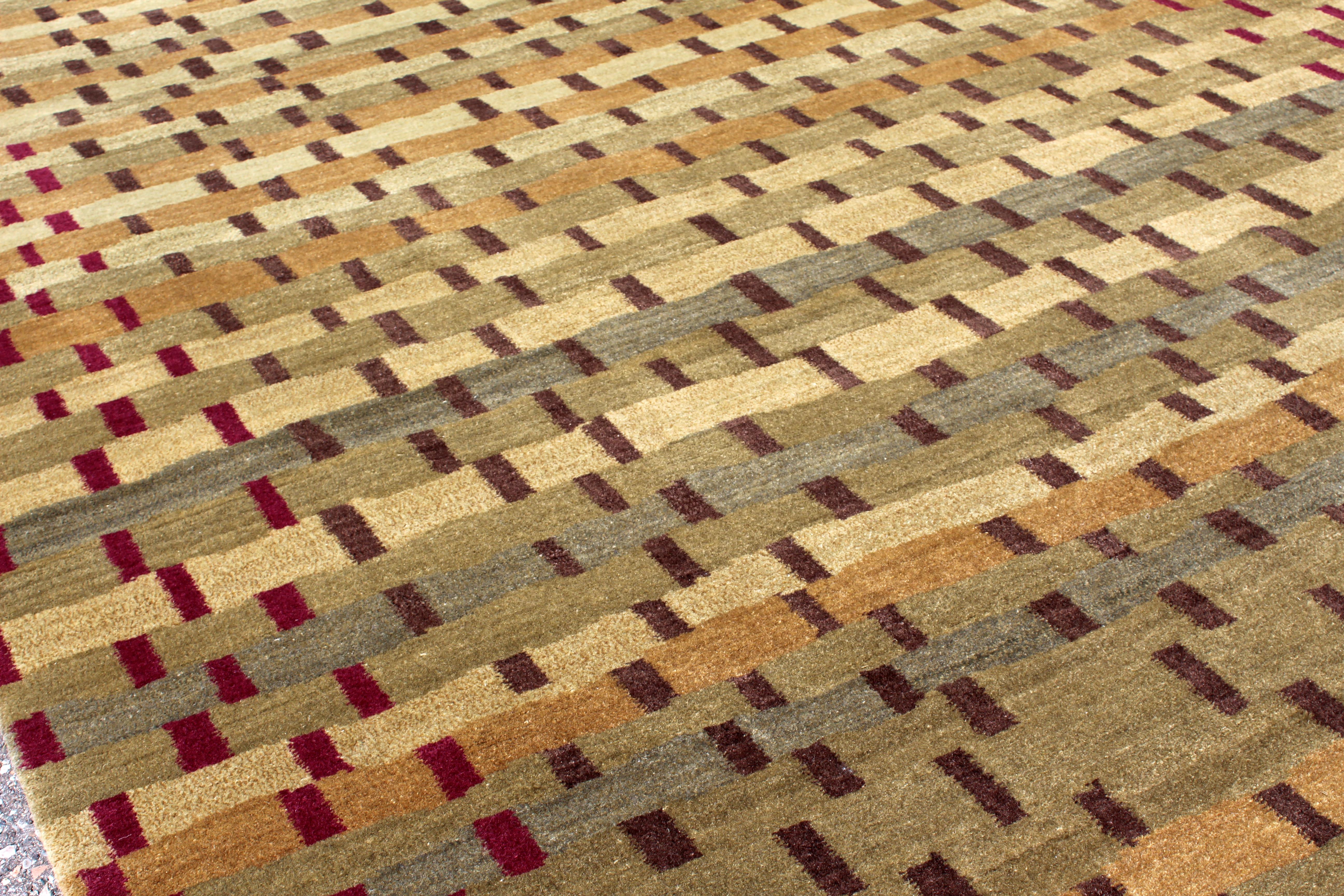 20th Century Contemporary Custom Made Modernist Wool Silk Blend Rectangular Area Rug Carpet