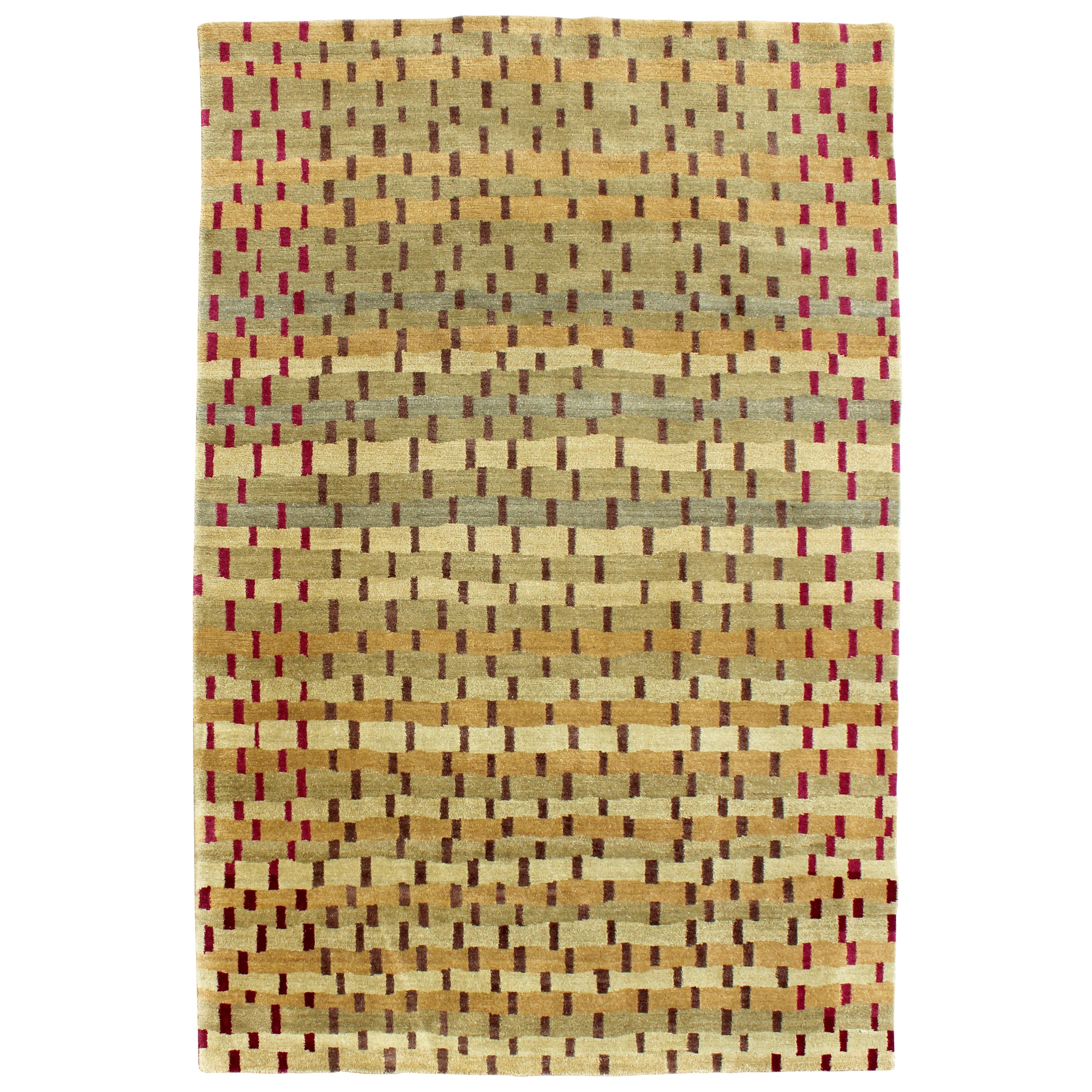 Contemporary Custom Made Modernist Wool Silk Blend Rectangular Area Rug Carpet