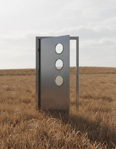 Porte métallique contemporaine sur mesure en acier inoxydable Spinzi avec hublots ronds