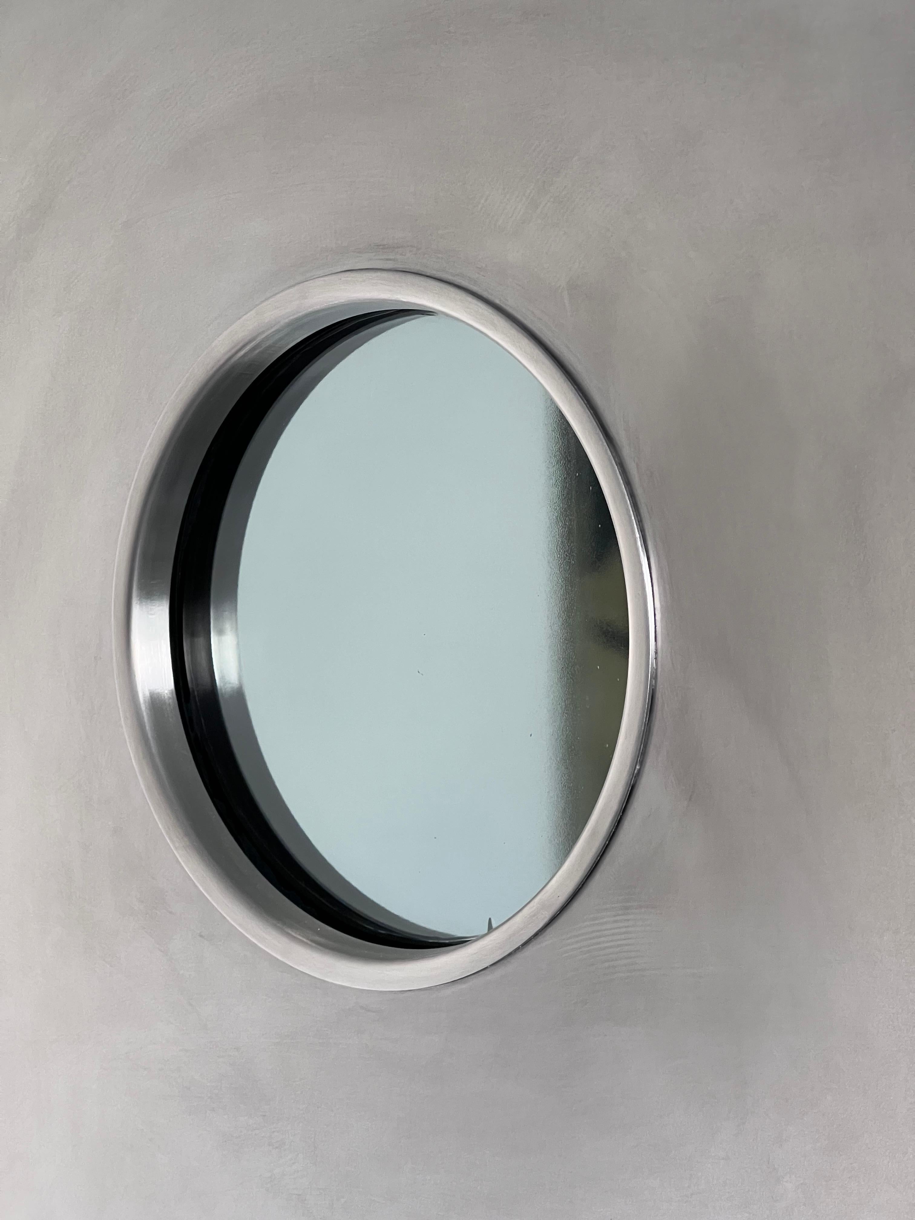 Italian Contemporary custom made Spinzi stainless steel metal door with round portholes For Sale