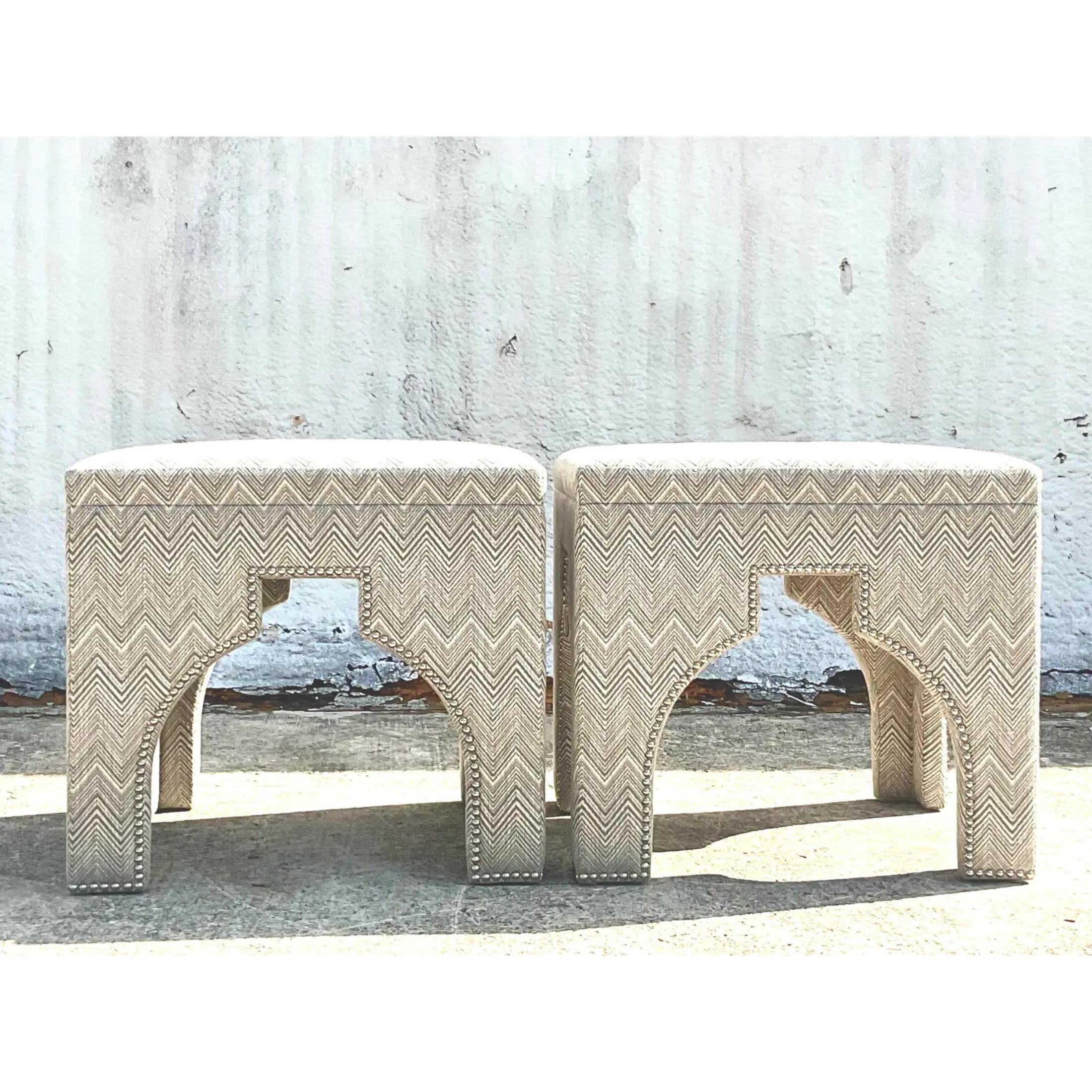Contemporary Custom Nailhead Stools - Set of 2 In Good Condition For Sale In west palm beach, FL