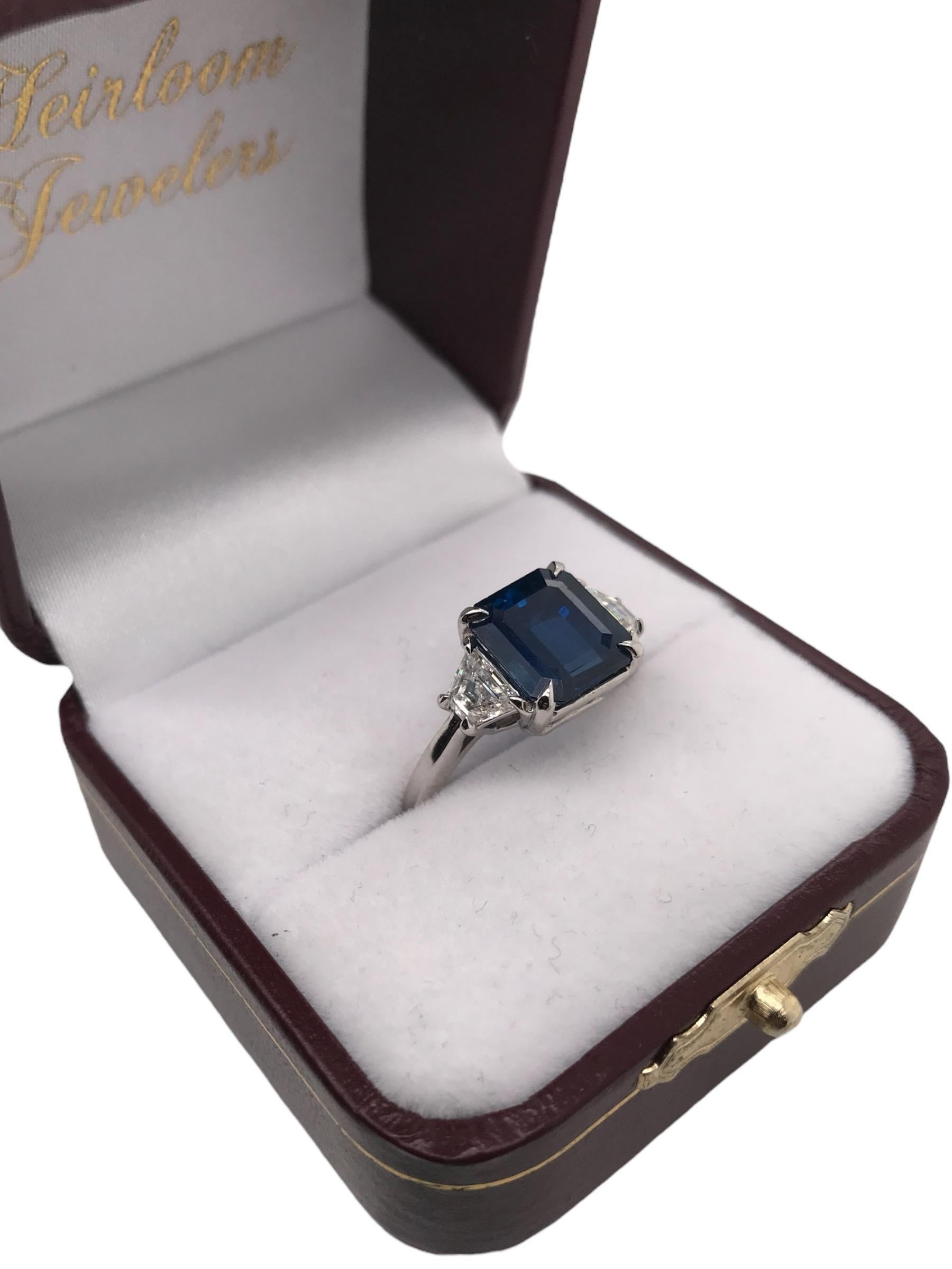 Contemporary Custom Platinum 4.40 Carat Sapphire & Diamond Ring 6