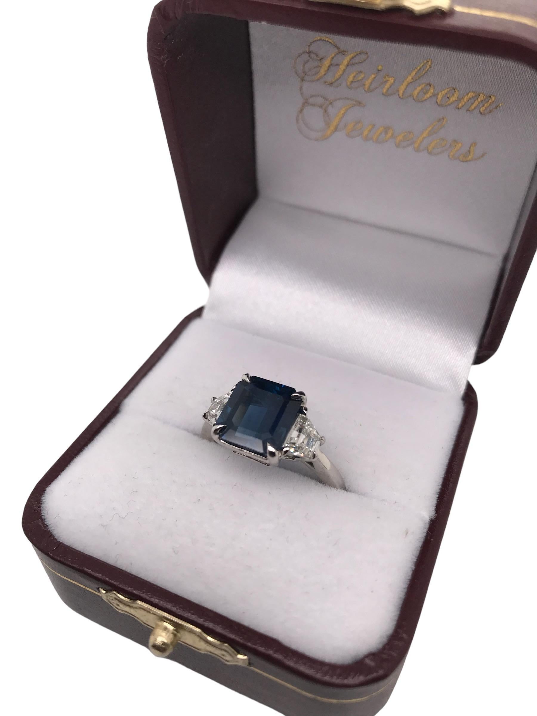 Contemporary Custom Platinum 4.40 Carat Sapphire & Diamond Ring 4