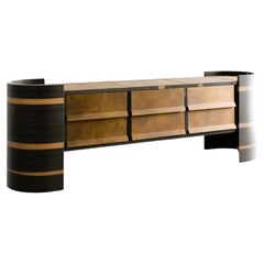 Buffet contemporain sur mesure en placage de Wood Ziricote et touches de cuir