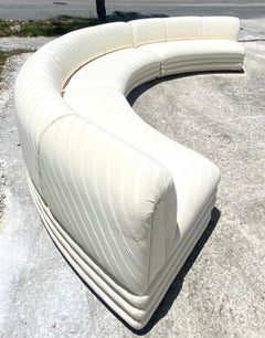 Contemporary Custom Tonal Striped Half Moon Sectional Sofa