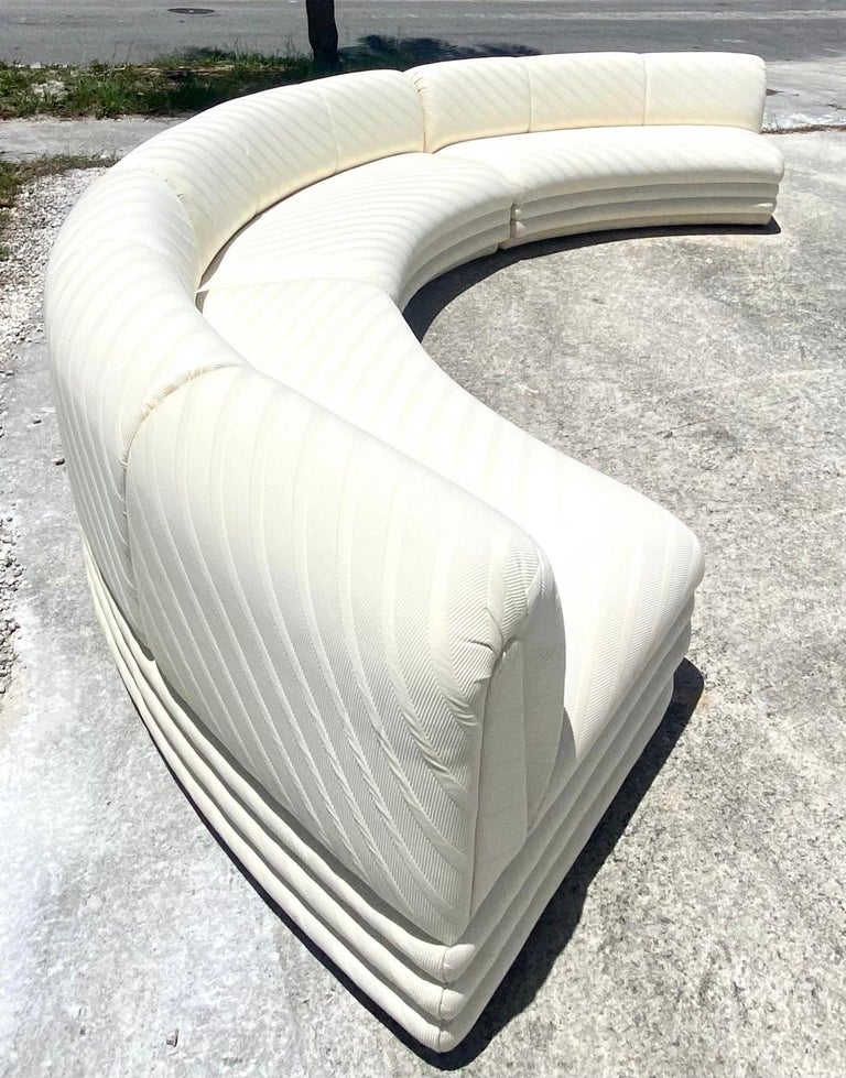 Contemporary Custom Tonal Striped Half Moon Sectional Sofa at 1stDibs