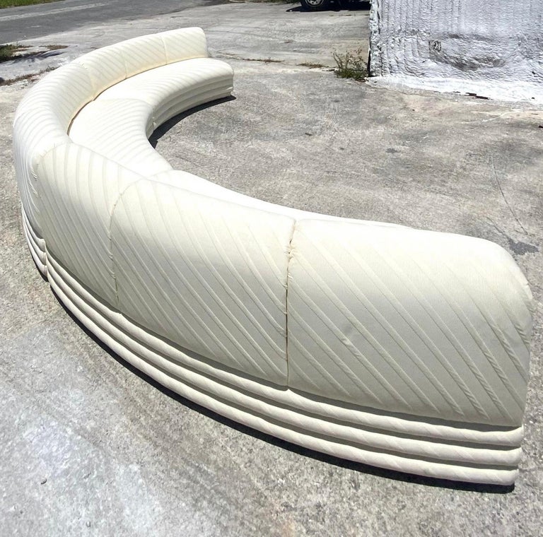 Contemporary Custom Tonal Striped Half Moon Sectional Sofa at 1stDibs