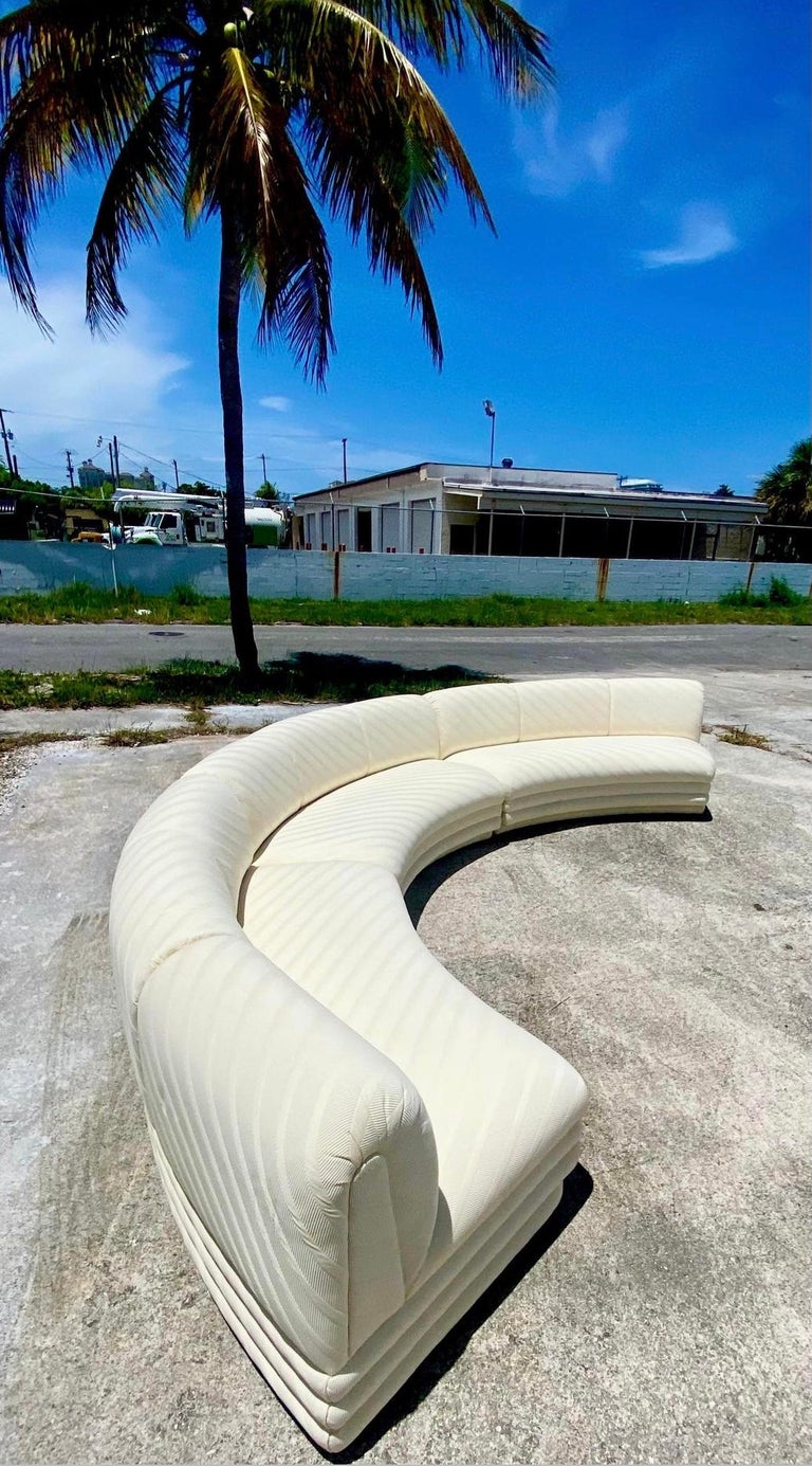 Contemporary Custom Tonal Striped Half Moon Sectional Sofa at 1stDibs