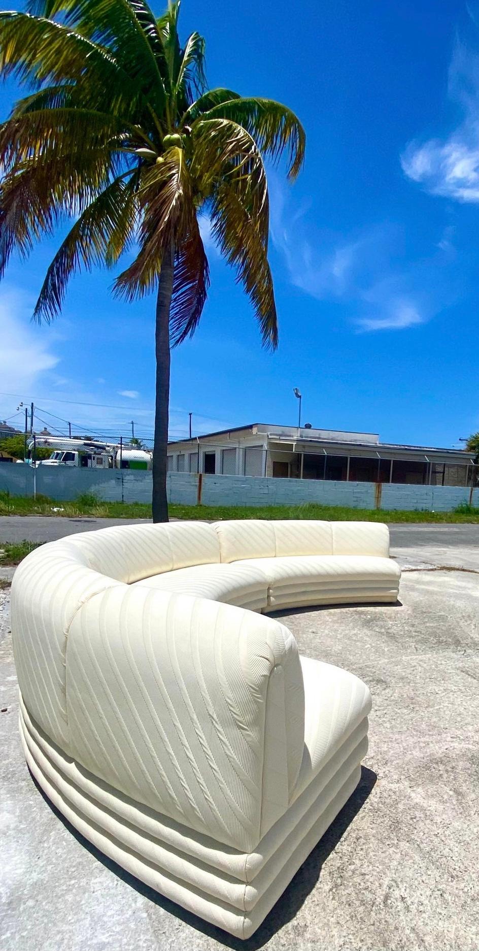 Organic Modern Contemporary Custom Tonal Striped Half Moon Sectional Sofa