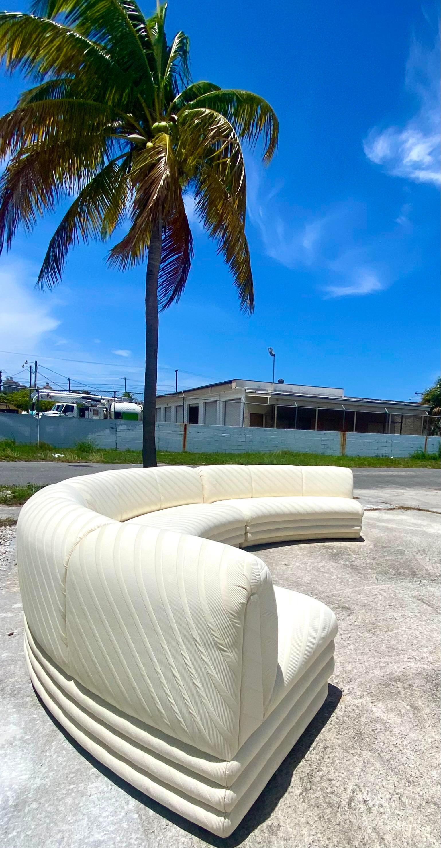 Late 20th Century Contemporary Custom Tonal Striped Half Moon Sectional