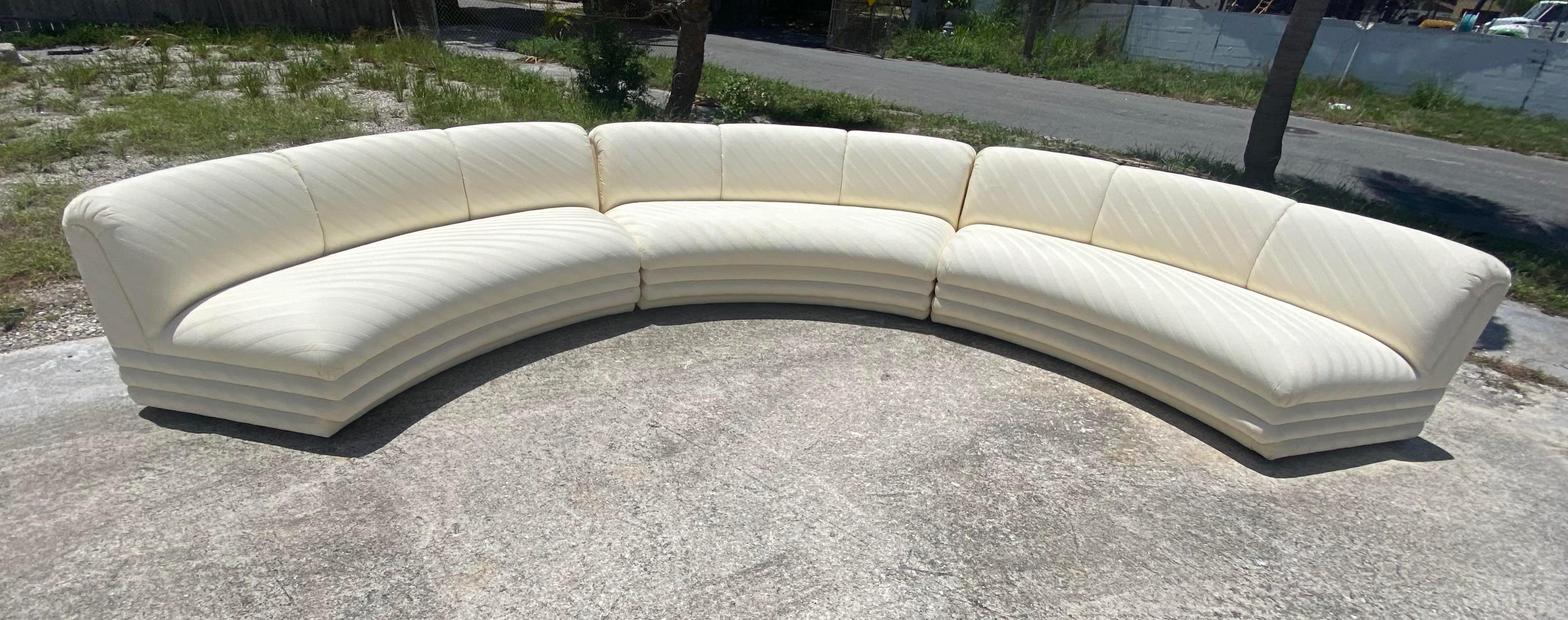 Contemporary Custom Tonal Striped Half Moon Sectional 1