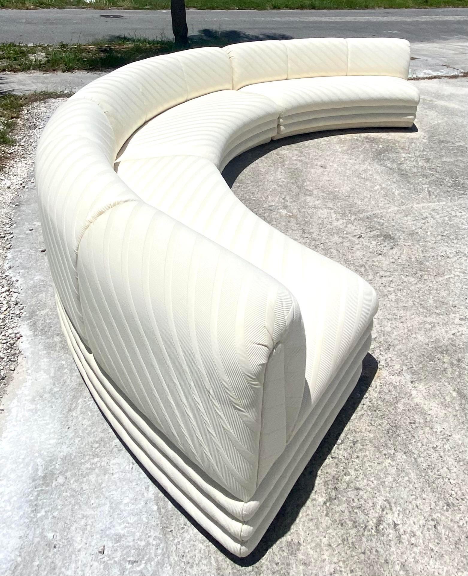 Contemporary Custom Tonal Striped Half Moon Sectional 2