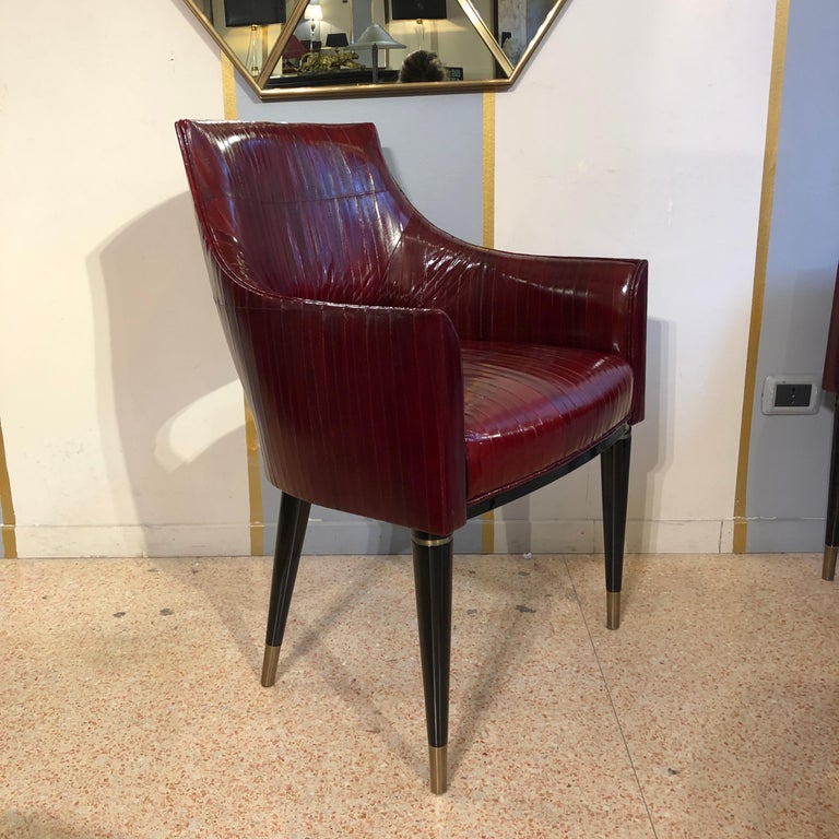 Contemporary Customizable Art Deco Black Lacquered and Brass Legs