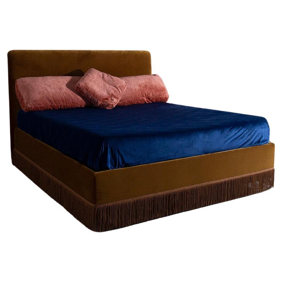 Contemporary Customizable Italian Velvet Bed For Sale