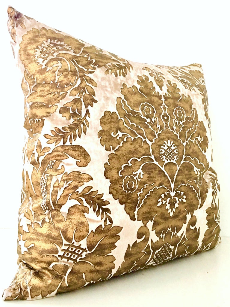 Contemporary Cut Velvet and Metallic Leather Damask Down Filled Pillow