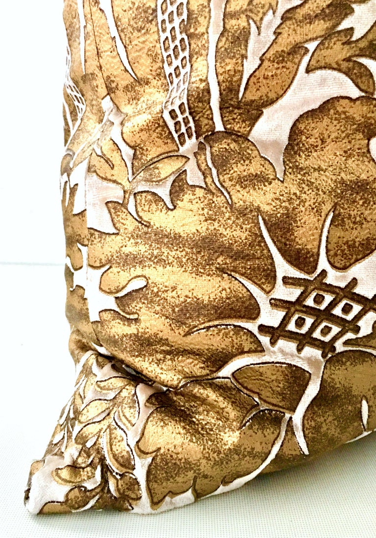 Contemporary Cut Velvet and Metallic Leather Damask Down Filled Pillow