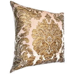 Contemporary Cut Velvet and Metallic Leather Damask Down Filled Pillow