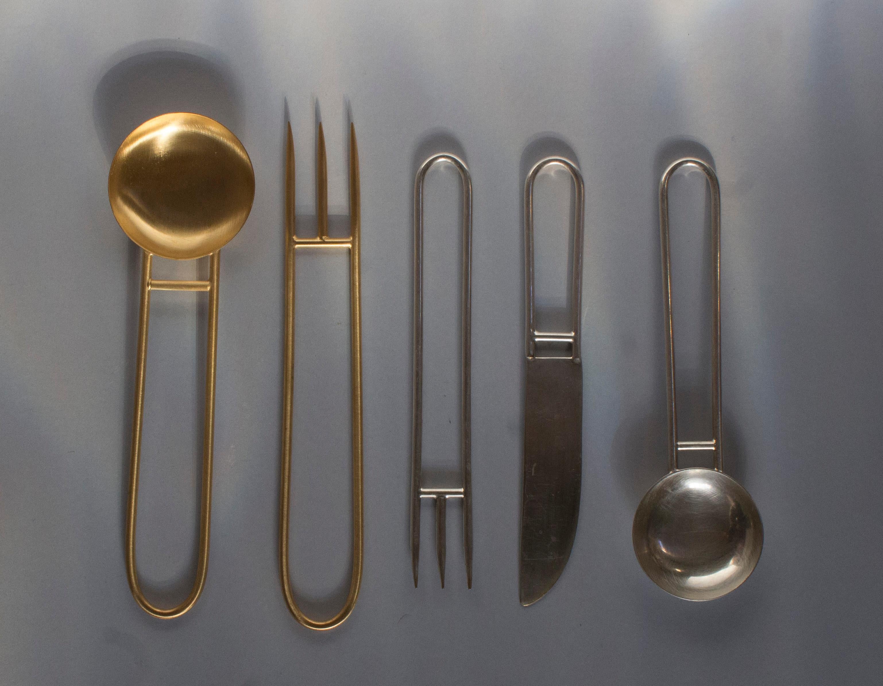 Italian Contemporary Cutlery Silver Plated Set Handcrafted in Italy by Natalia Criado For Sale