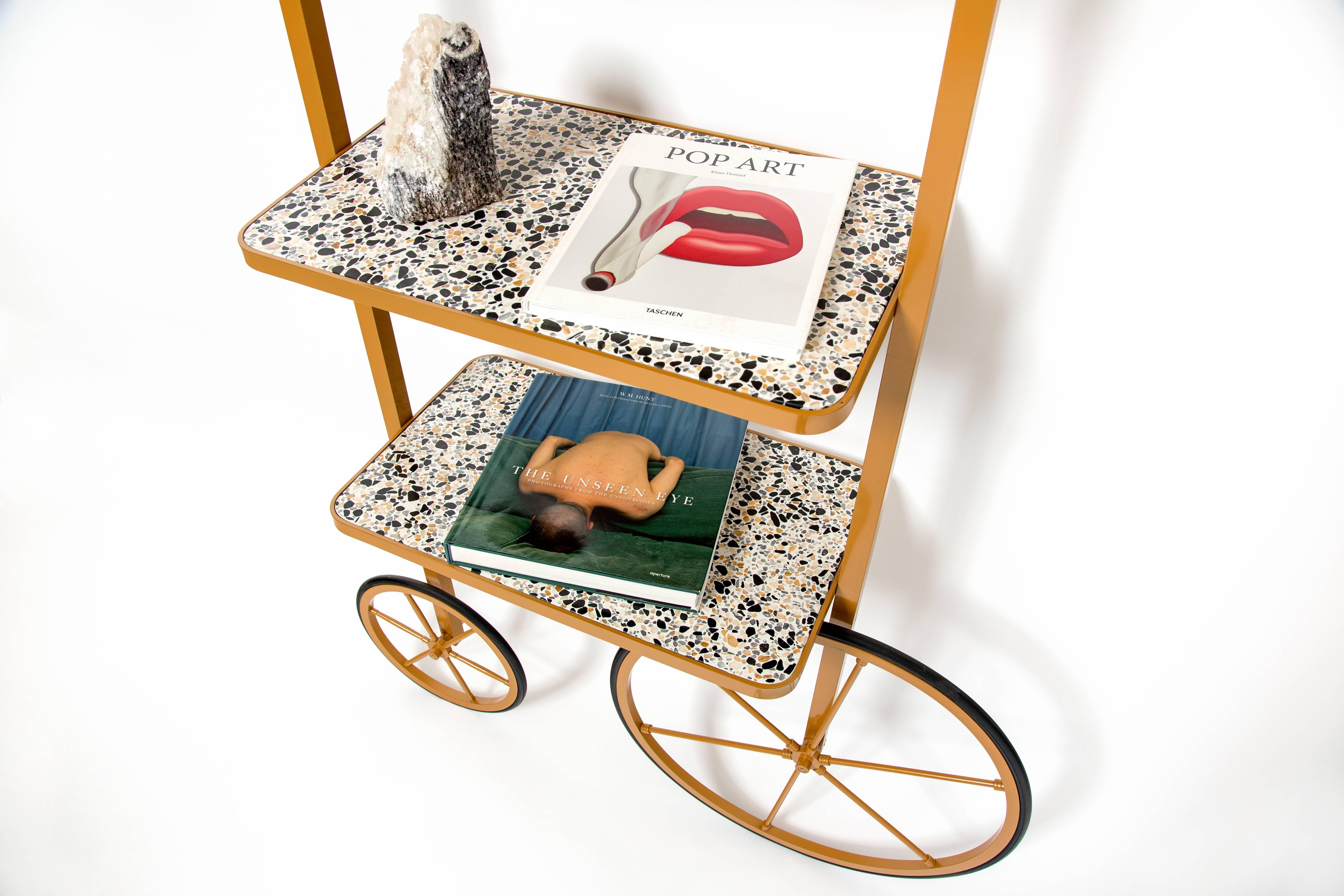 Turkish Contemporary Cyclopedia Bookshelf in Powder Coated Metal and Yellow Terrazzo For Sale