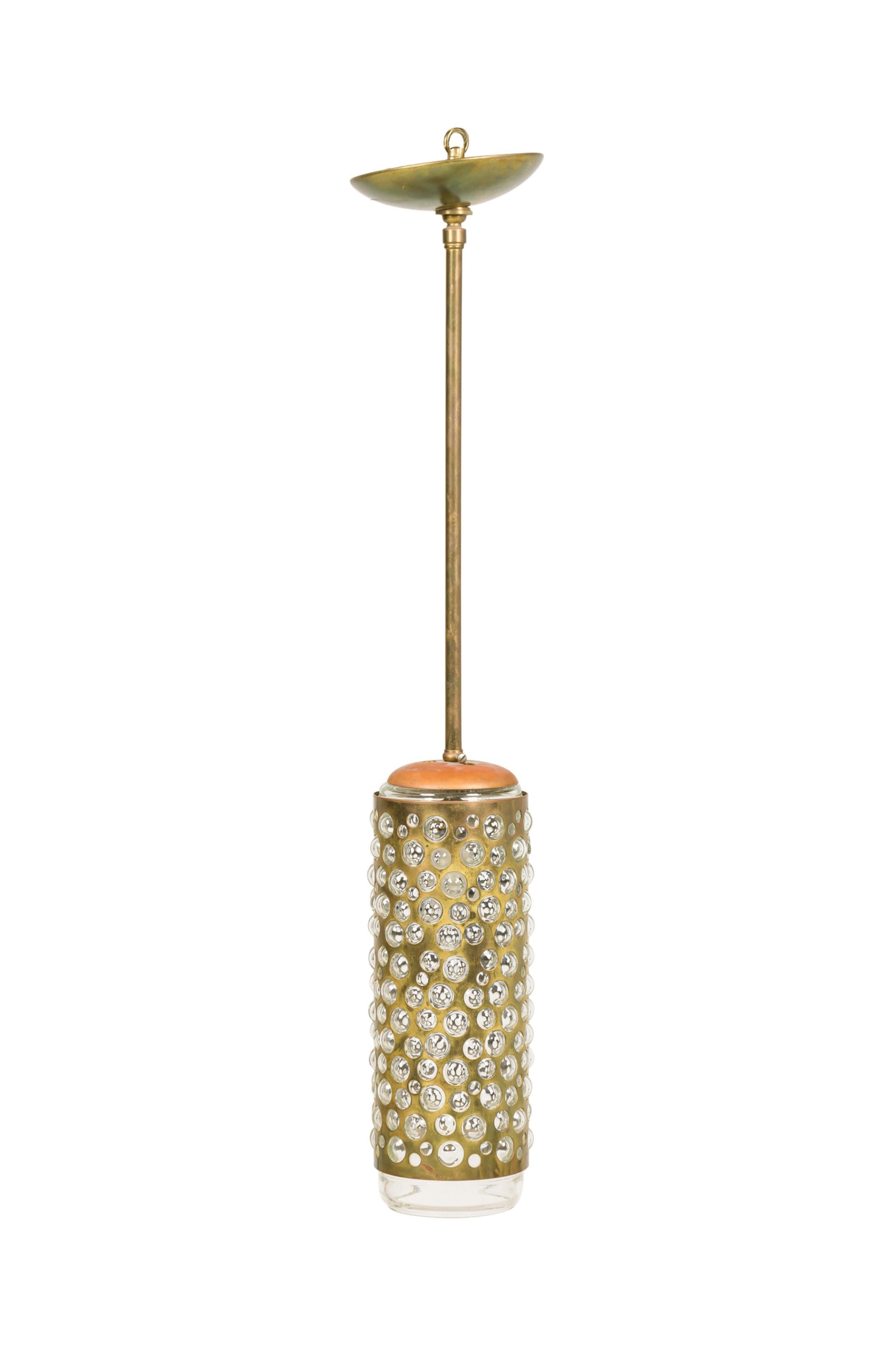 3 Contemporary (possibly Scandinavian) Cylinder chandeliers / lanterns with glass bubble design suspended from a center post (PRICED EACH)