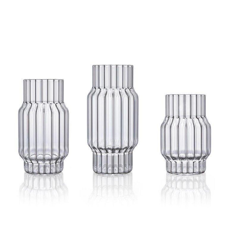 Modern Contemporary Glass Fluted Vase - 