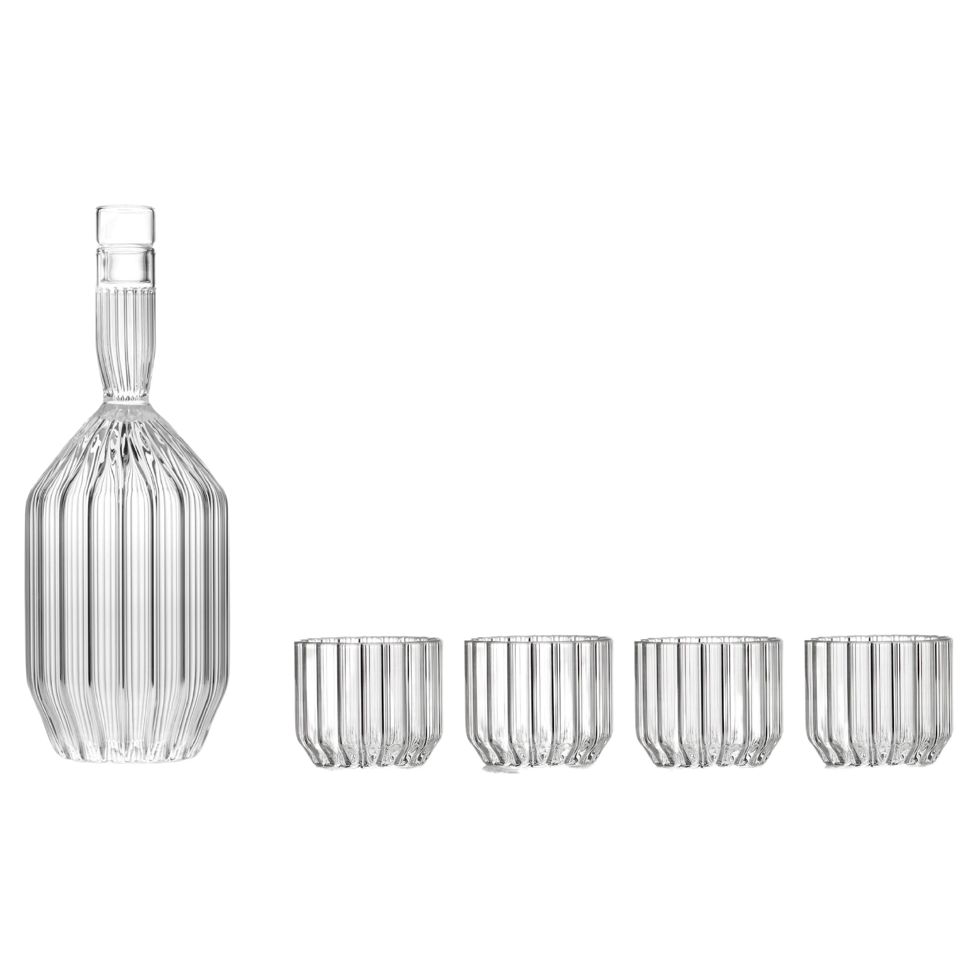 fferrone Contemporary Czech Glass Margot Decanter and Four Dearborn Wine Glasses For Sale