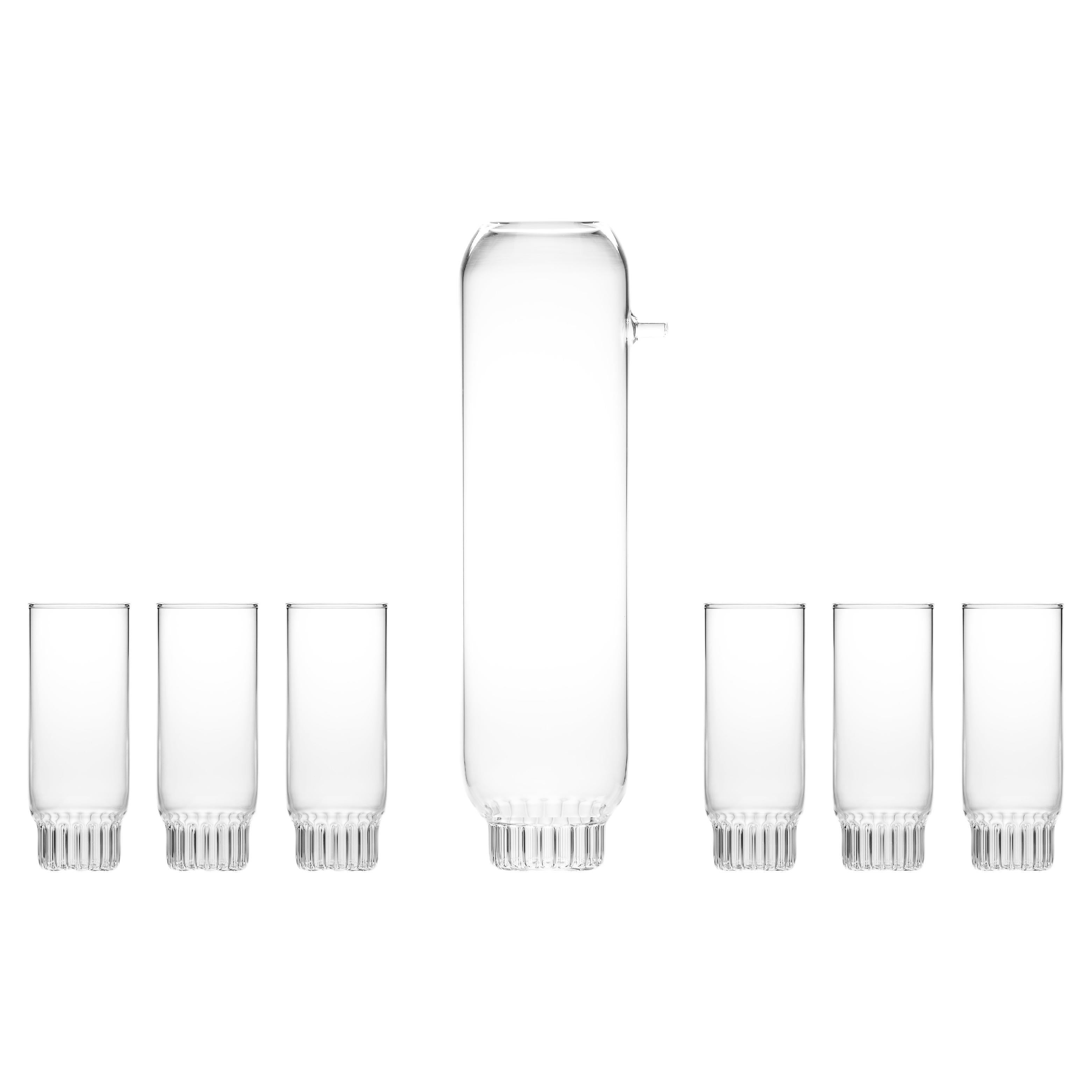 fferrone Contemporary Czech Glass Rasori Carafe with Six Rasori Flute Glasses