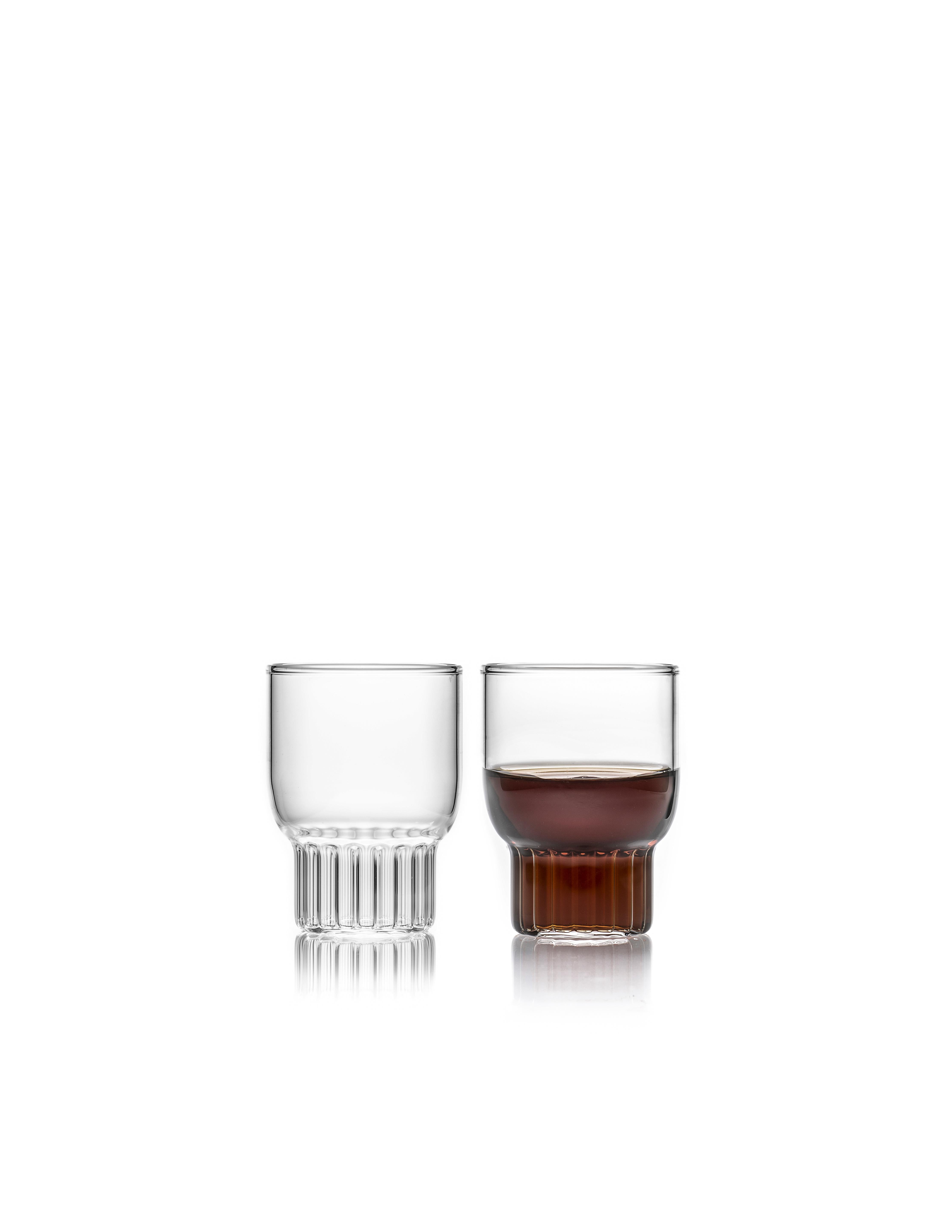 Modern fferrone Contemporary Czech Glass Rasori Carafe with Six Rasori Mini Glasses For Sale