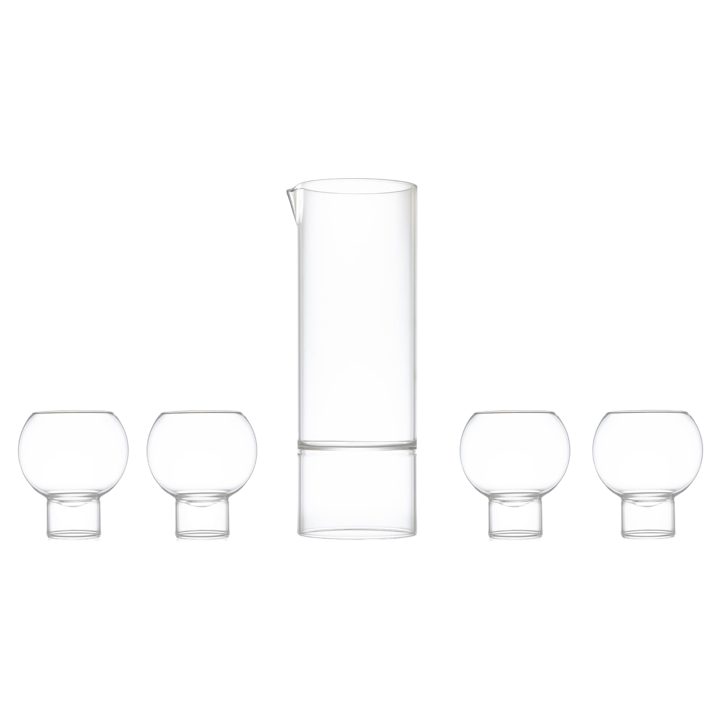 fferrone Contemporary Czech Glass Revolution Carafe with Four Tulip Glasses For Sale