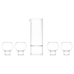 Contemporary Czech Glass Revolution Carafe with Four Tulip Glasses in Stock