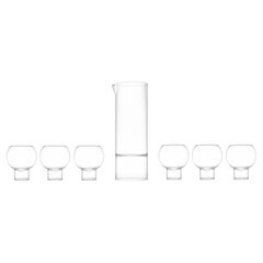 Contemporary Czech Glass Revolution Carafe with Six Small Tulip Glasses in Stock