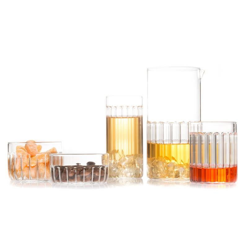 Hand-Crafted EU Clients Contemporary Minimal Carafe Pitcher & 6 Tumbler Glasses Set In Stock