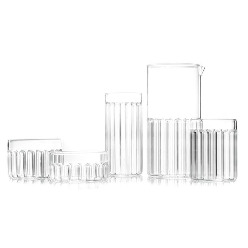 EU Clients Contemporary Minimal Carafe Pitcher & 6 Tumbler Glasses Set In Stock In New Condition In Milan, IT