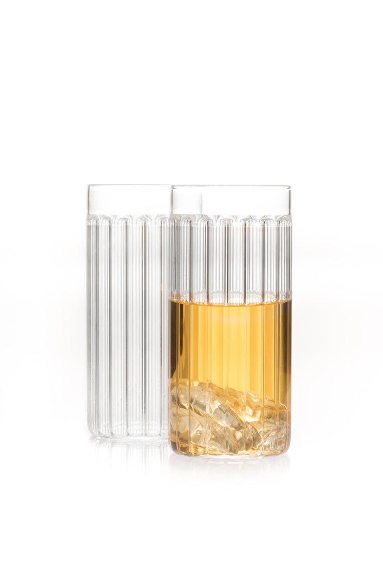 Contemporary Czech Minimal Six Collins with Six Tumbler Glasses Set, in