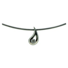 Contemporary D Flawless Diamond Pendant in Tear Shaped Drop, Cable Necklace