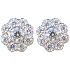 Contemporary Daisy Cluster 1.30ct Diamond Earrings in 18ct White and Yellow Gold