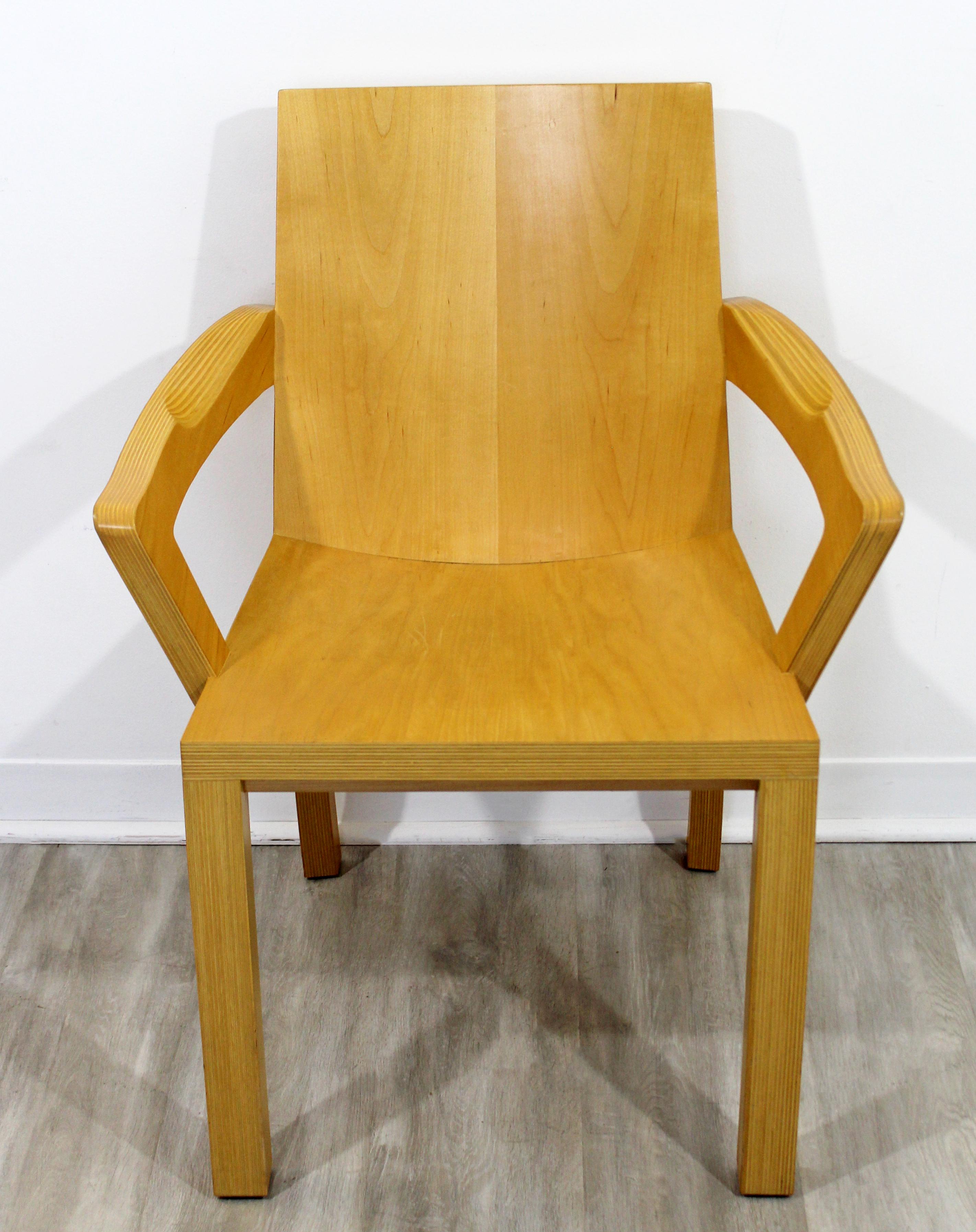 For your consideration is an exceptional set of eight, lacquered maple dining armchairs, by Dakota Jackson. In excellent vintage condition. The dimensions are 25.5