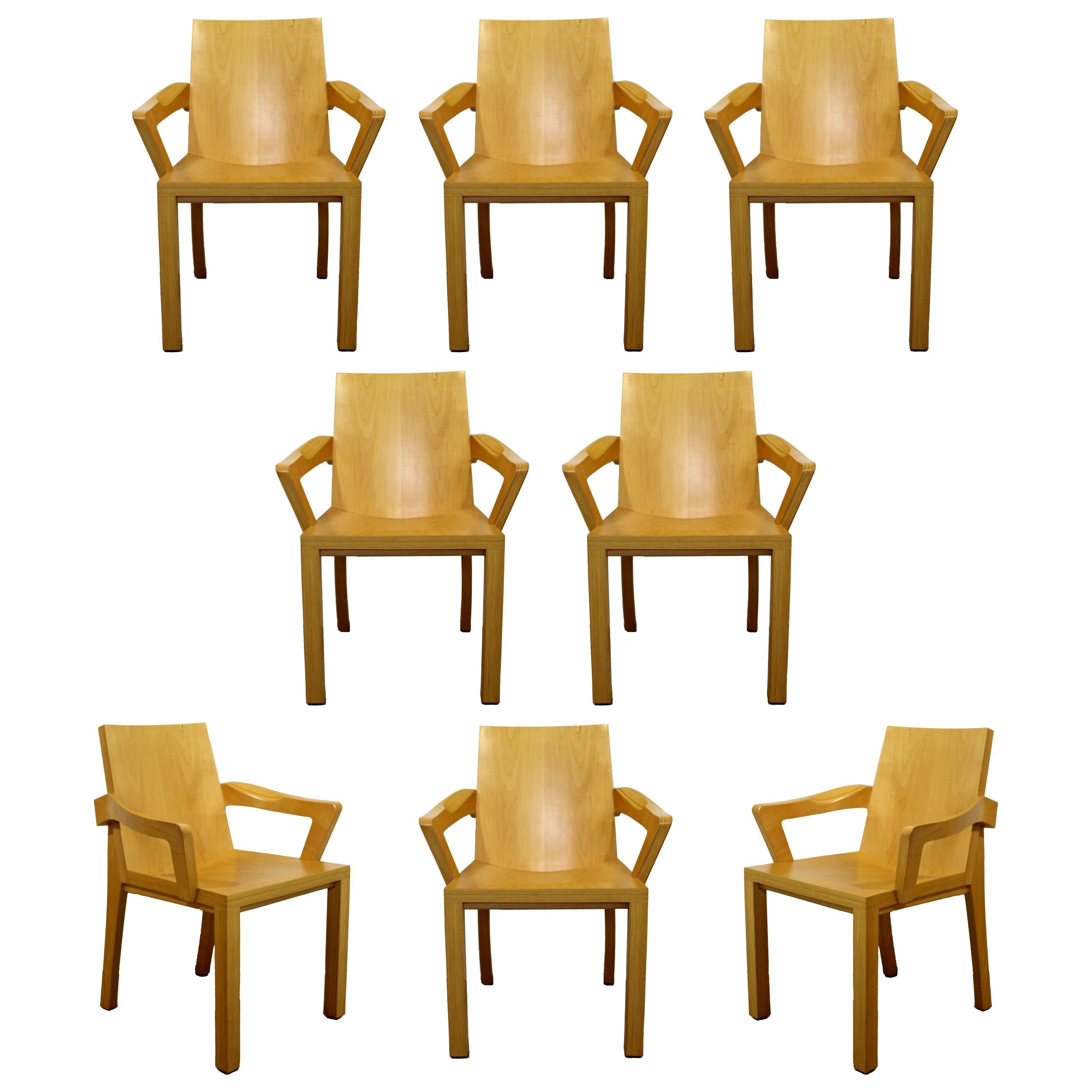 Contemporary Dakota Jackson Set of 8 Library Lacquered Maple Dining Armchairs