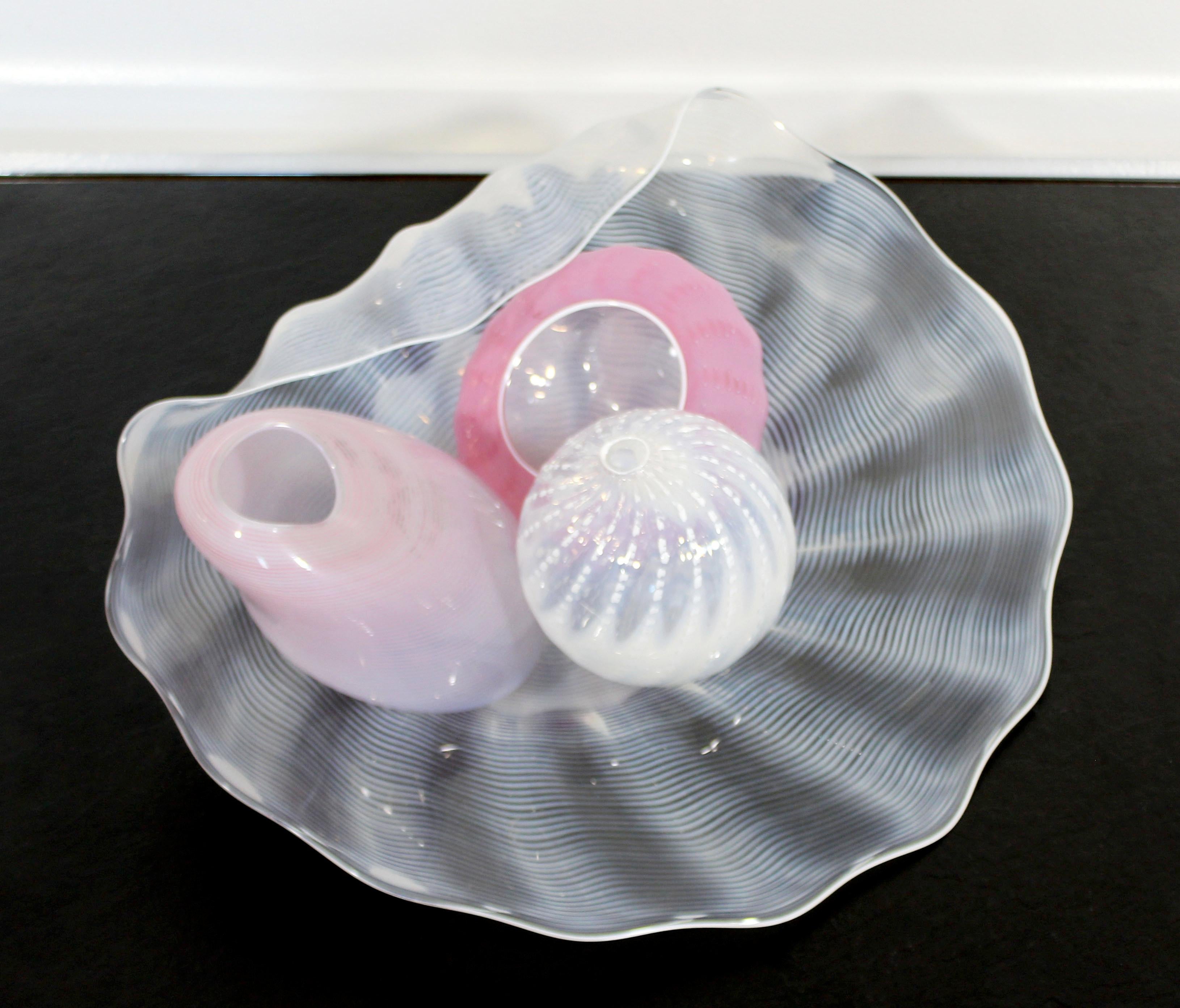 American Contemporary Dale Chihuly 4-Piece Glass Sea Shell Art Table Sculpture 1990s Pink