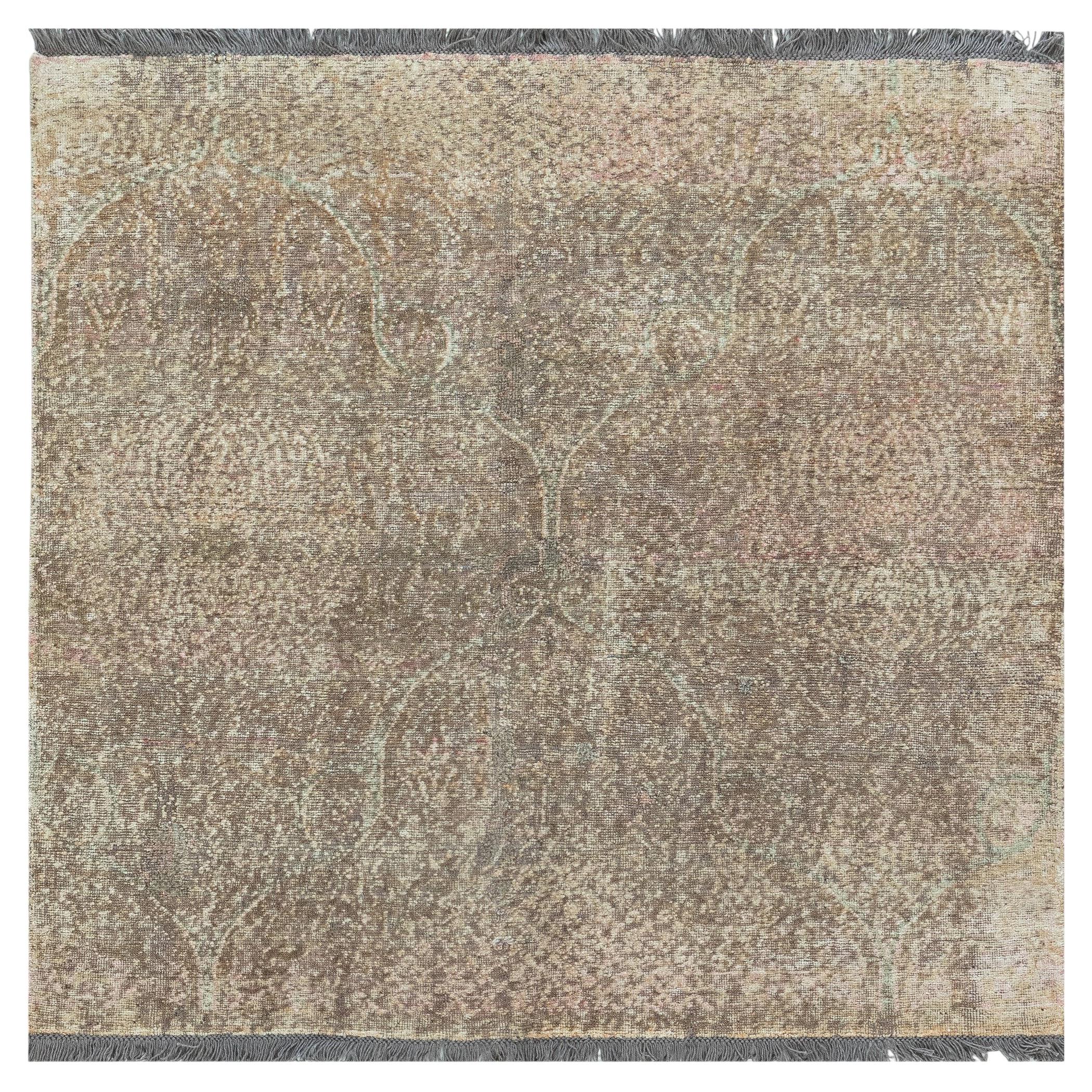 Contemporary Damask Cream Beige Silk Rug "Evanescence" by Doris Leslie Blau