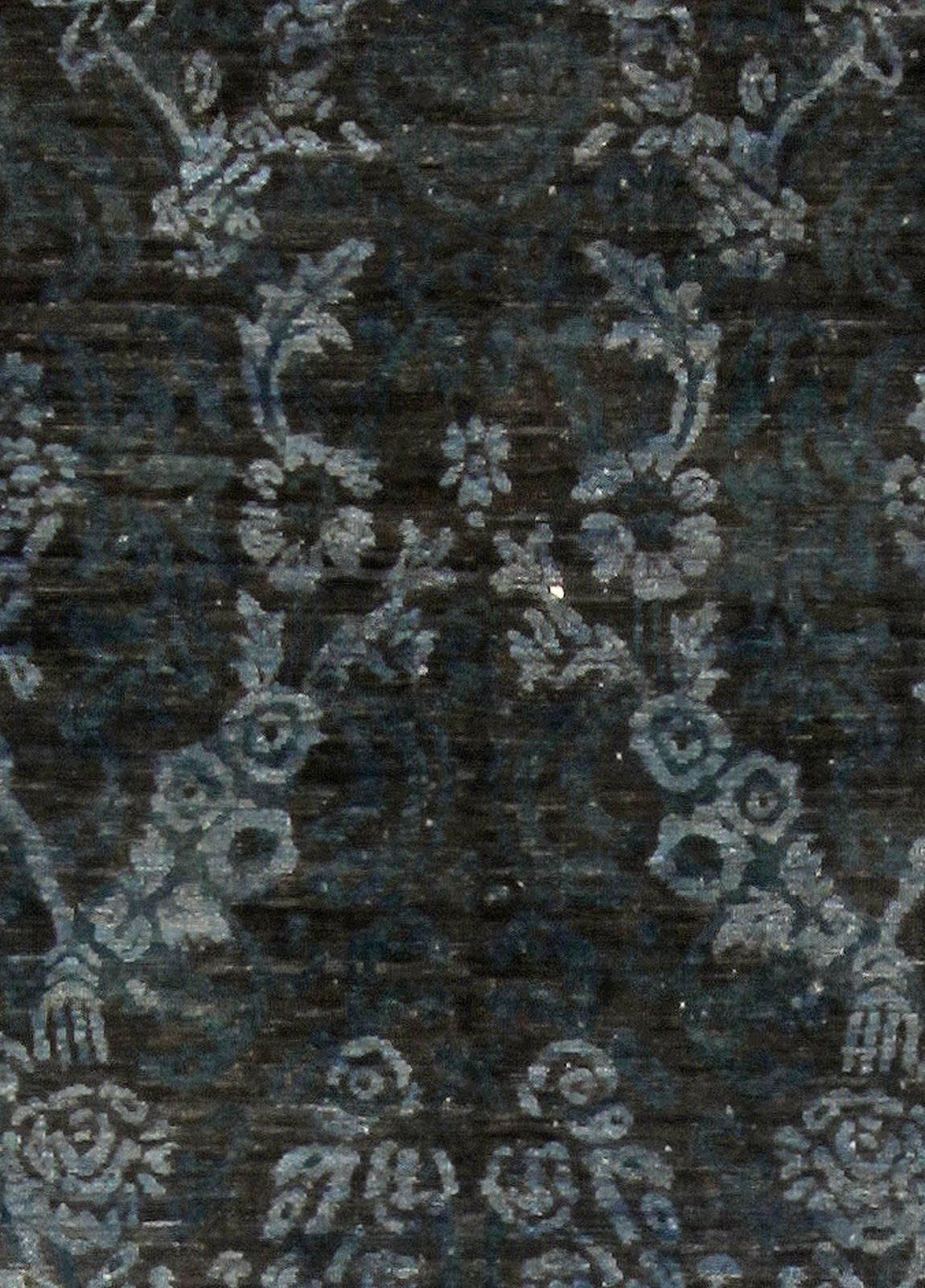Contemporary Damask navy and blue handmade wool rug by Doris Leslie Blau
Size: 7'10