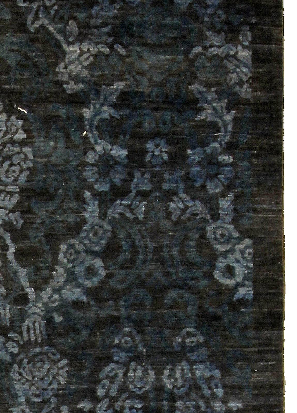 Contemporary Damask Navy and Blue Handmade Wool Rug by Doris Leslie Blau In New Condition For Sale In New York, NY