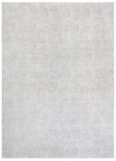 Contemporary Damask Tonal Arabesque Gray With Taupe Silk Carpet "Hush"