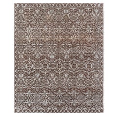 Contemporary Damask Vine Lattice Ivory And Brown Silk Carpet "Vigne"