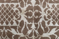 Contemporary Damask Vine Lattice Ivory And Brown Silk Rug "Vigne"