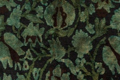 Contemporary Damask Vine & Pod Teal Silk Carpet "Viridion" by Doris Leslie Blau