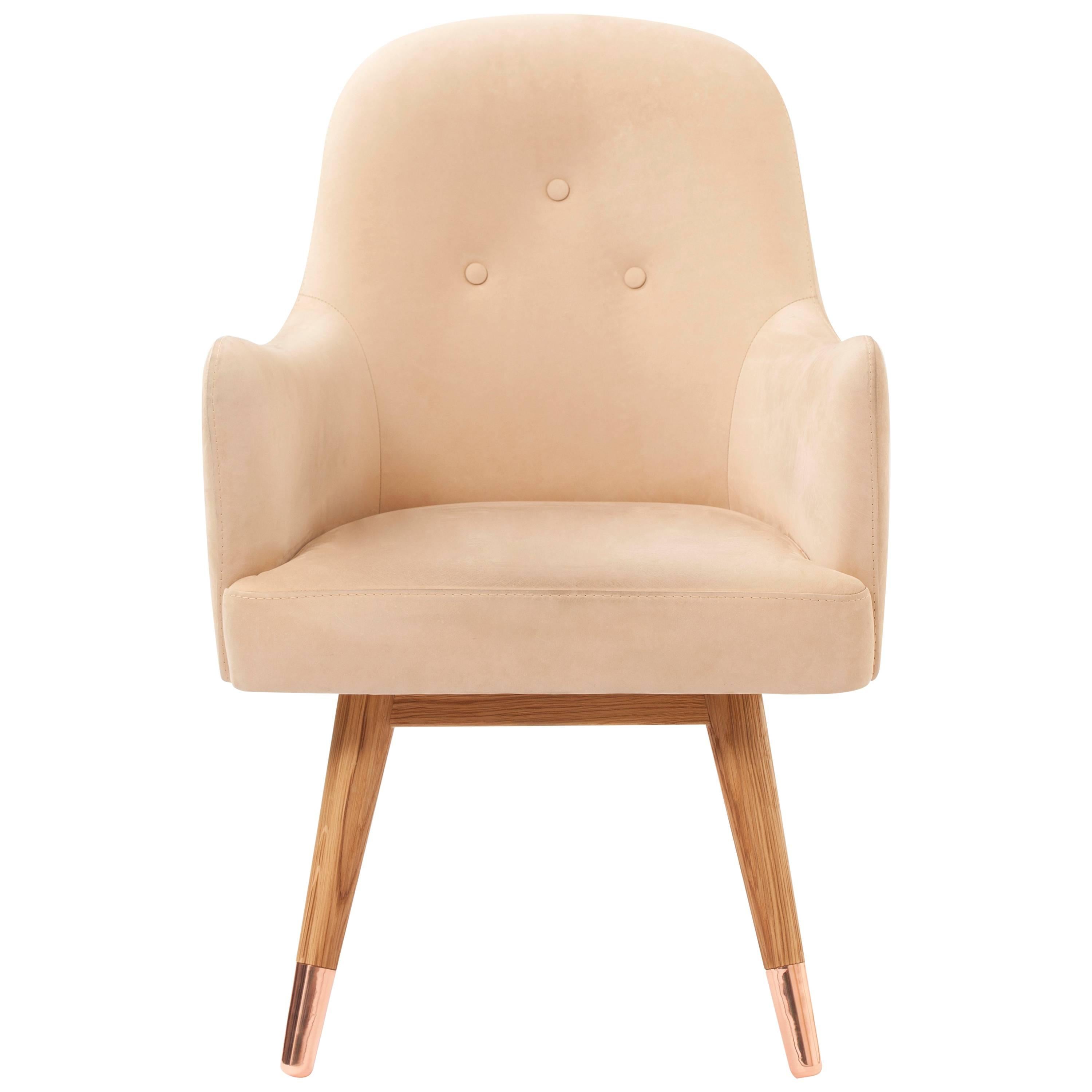 Contemporary Dandy Chair with Beige Suede Leather, Walnut and Brass In New Condition In New York, NY