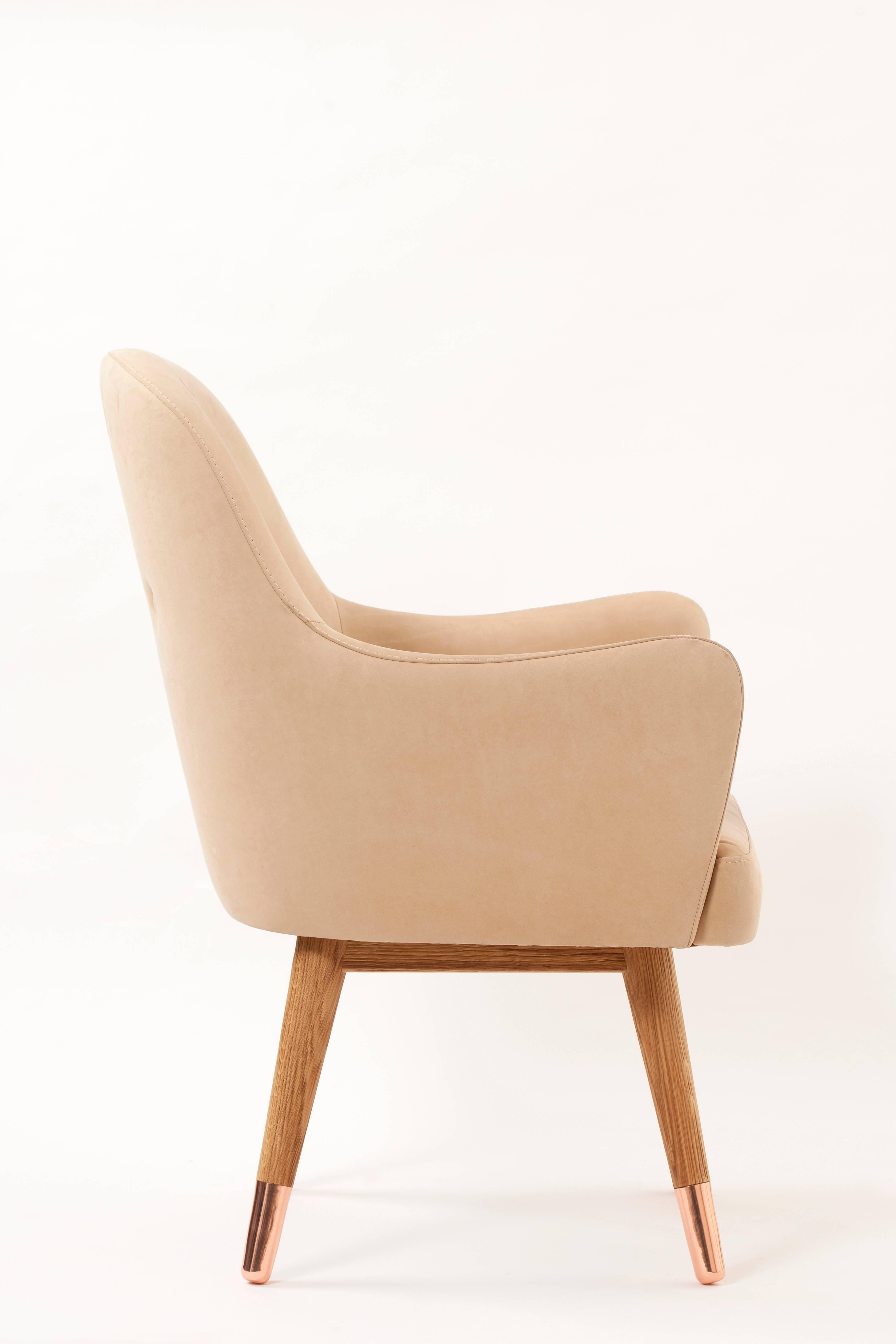 Wood Contemporary Dandy Chair with Beige Suede Leather, Walnut and Brass